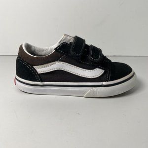 Vans Old Skool V Velcro Shoes Toddler Size 8 Black White Kids Boys Classic Skate